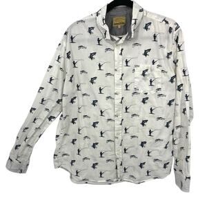 Free Nature Bass Print Button Down Shirt Men size Large Long Sleeve Fly Fishing